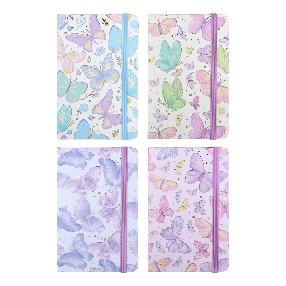 Записная книжка на резинке, А6, 80л, обложка картон, цветной срез "Бабочки", закладка лента
