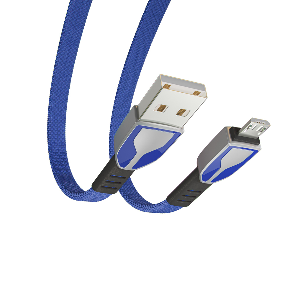 Кабель для зарядки USB(A)-microUSB BY Графика, 1м, Быстрая зарядка QC3.0, штекер металл, синий