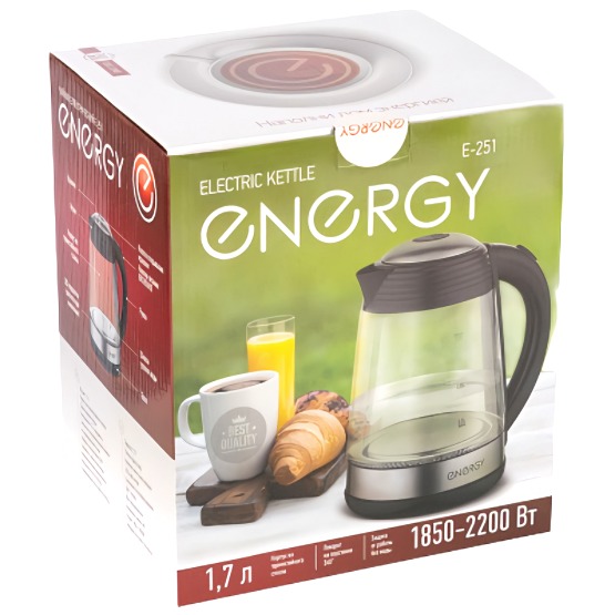 Чайник Energy E-251 1.7л  стекло черный Чайник Energy E-251 1.7л  стекло черный