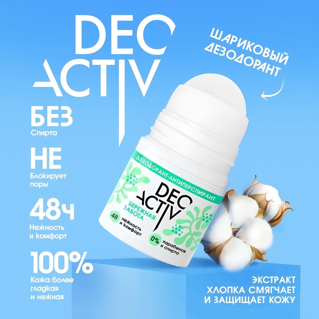 Део актив дезодорант-антиперспирант 50 мл (Бережная забота)