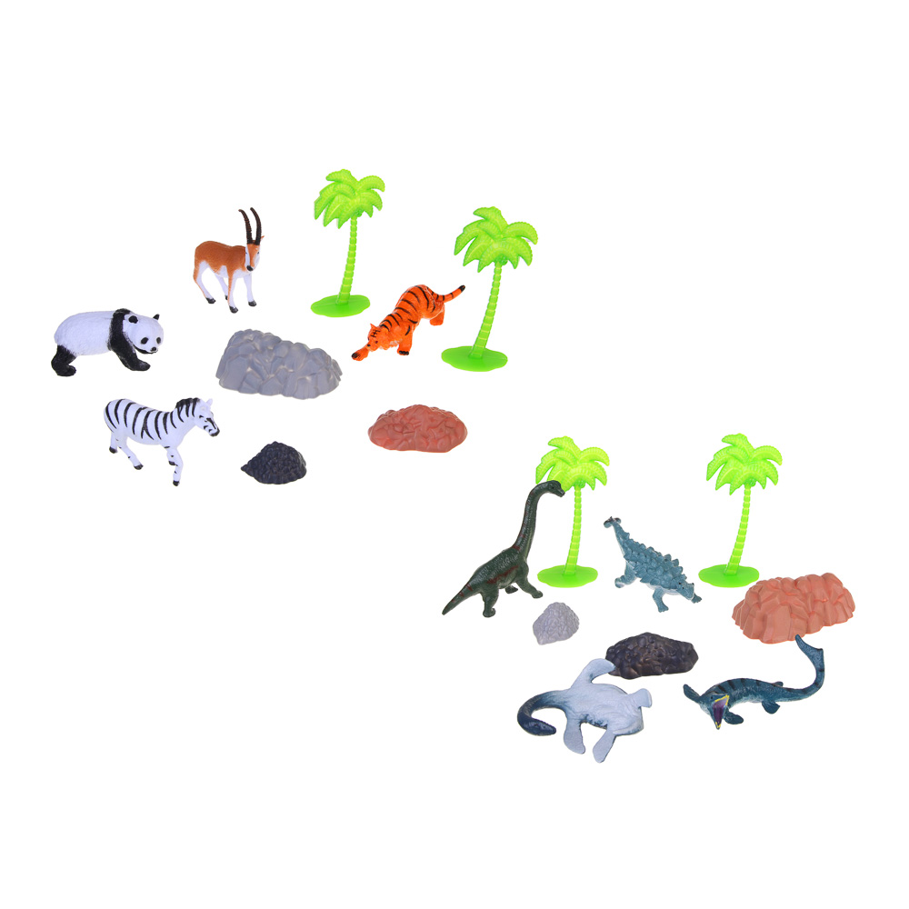 ИГРОЛЕНД Игровой набор с животными, 9 предметов, PP, PVC, 31,5х11,5х 5см, 2 дизайна