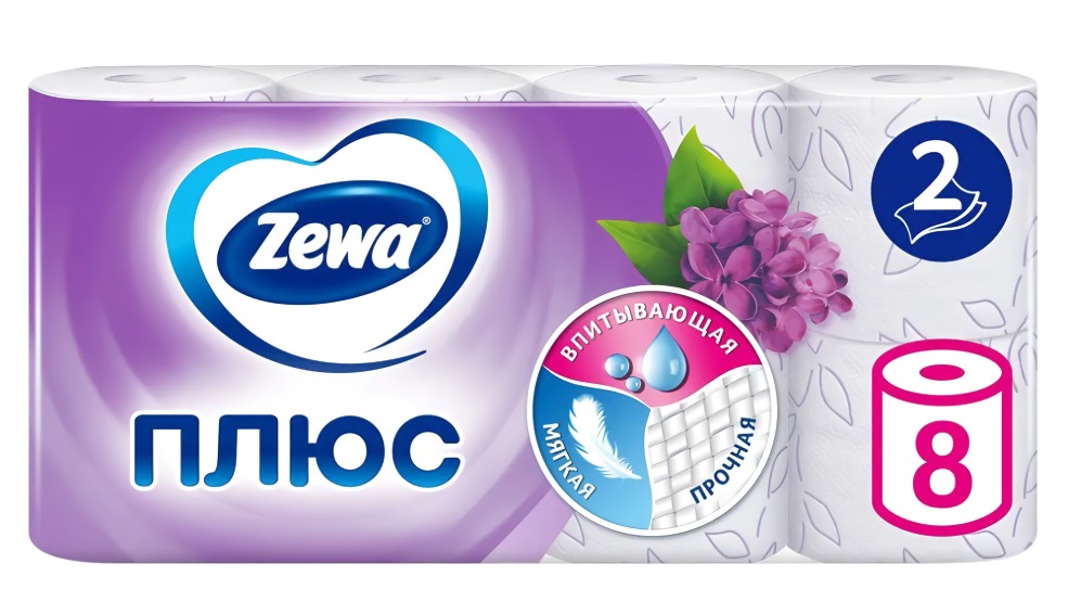 Зева+ туалетная бумага 2-слойная 8шт(Святогорск) (Сирень)