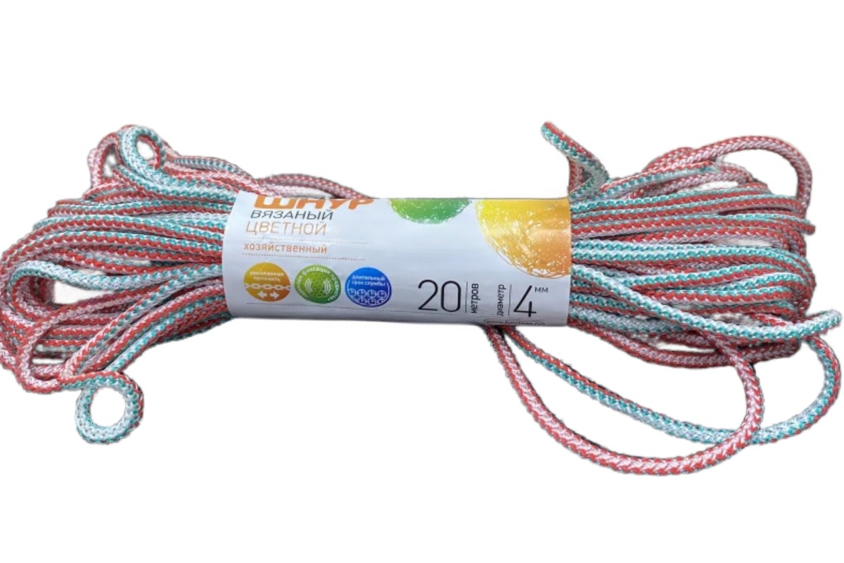 Шнур вязаный Fun Clean полипропиленовый 4мм 20м, цветной