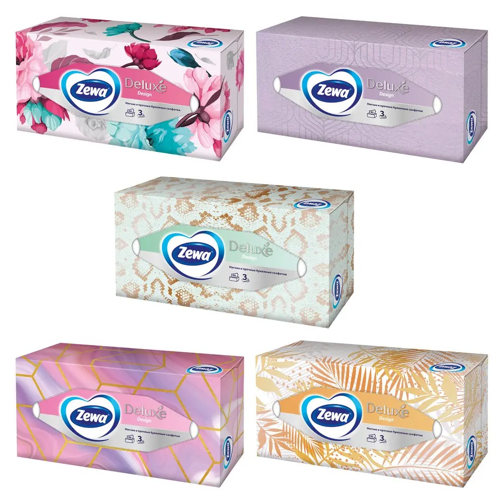 Зева салфетки для лица 3-слойные Дизайн 90шт