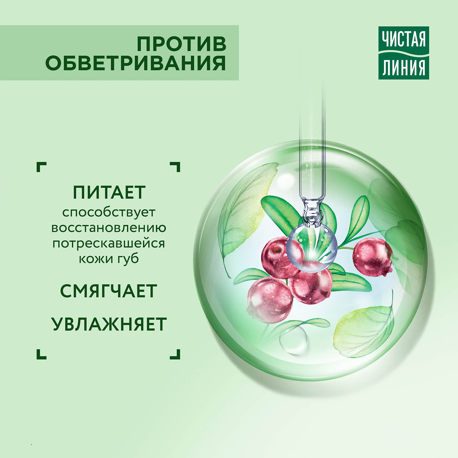 Чистая линия бальзам для губ против обветривания брусника 4гр