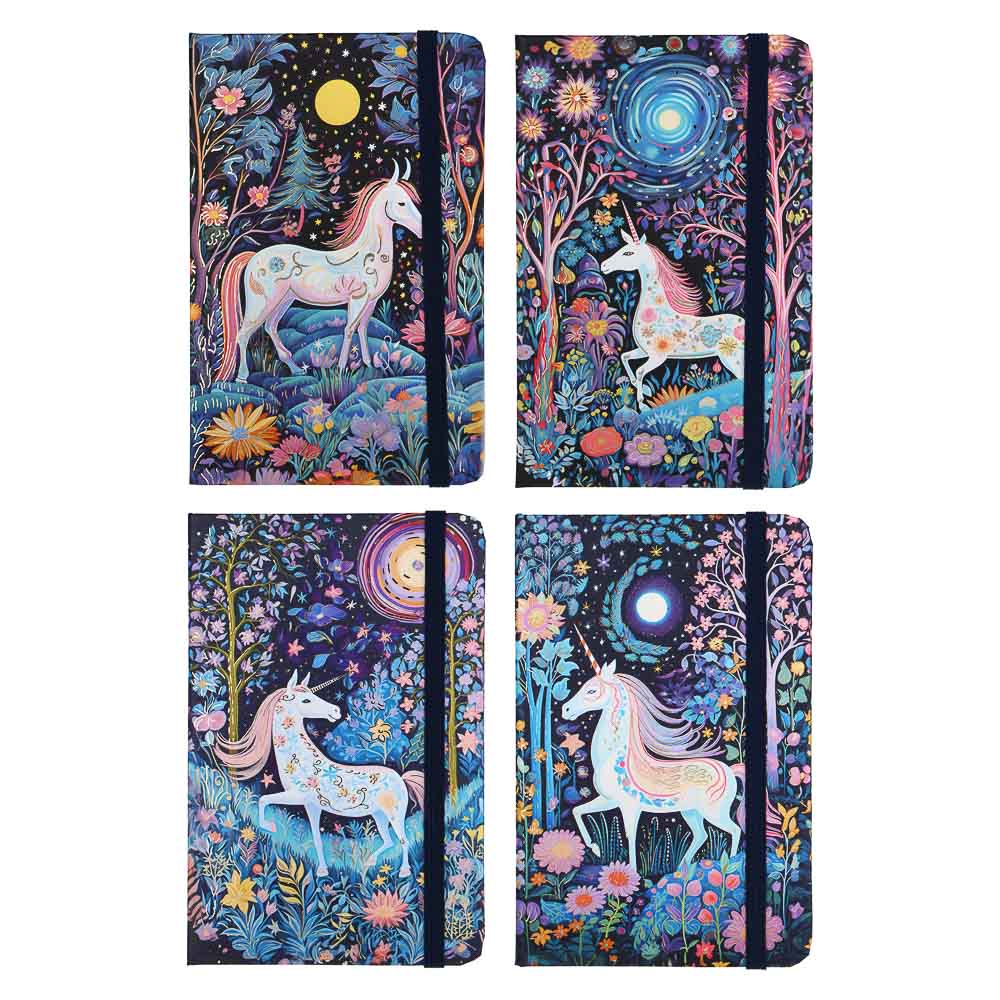 Записная книжка на резинке, А6, 80л, обложка картон, цветной срез "Единороги", закладка лента