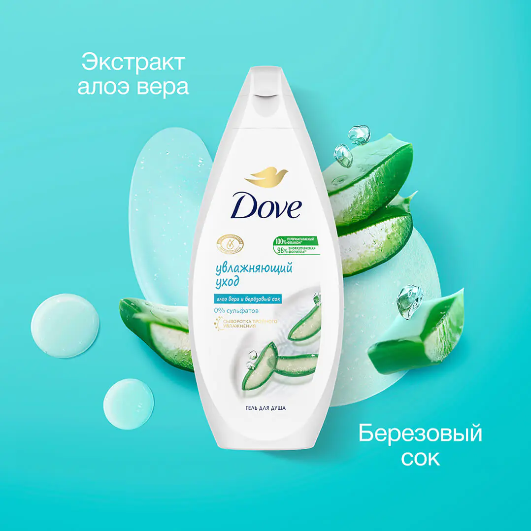 Dove крем-гель для душа Увлажняющий уход с алоэ вера и березовым соком 250мл