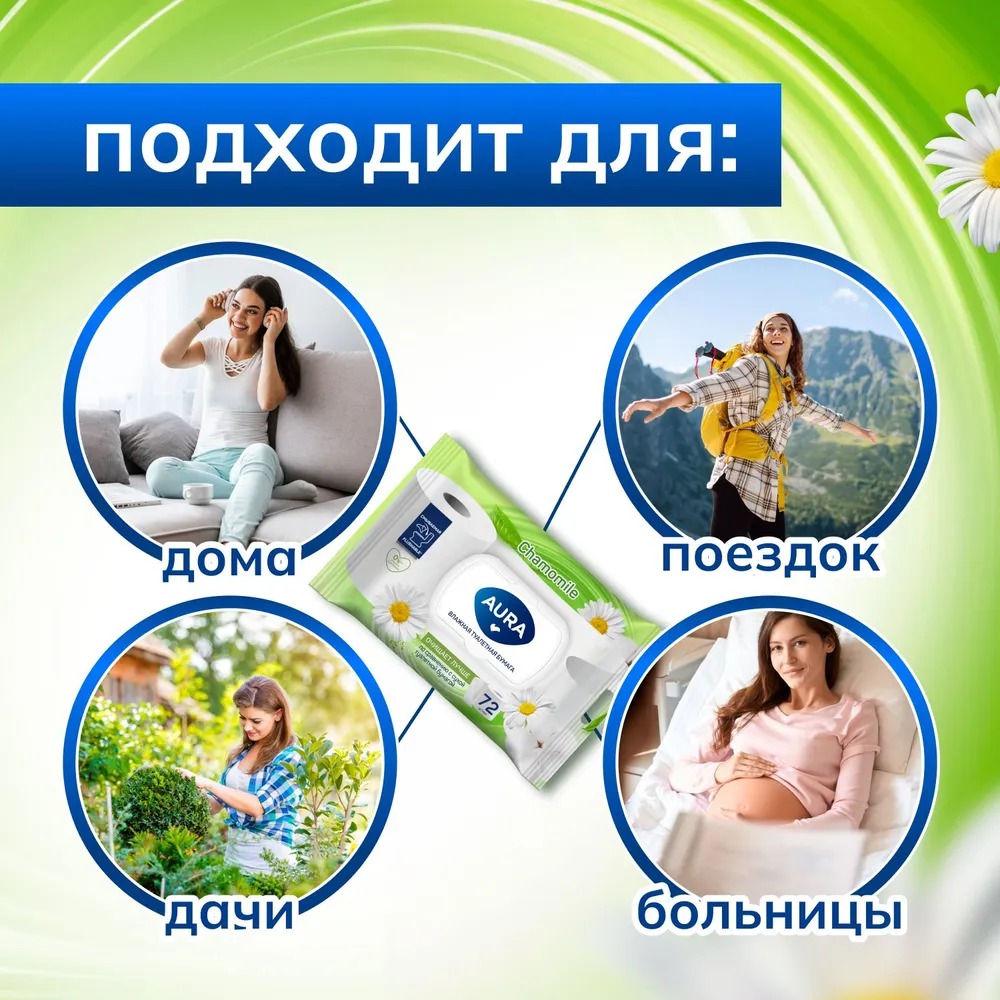 AURA Влажная туалетная бумага 72 шт