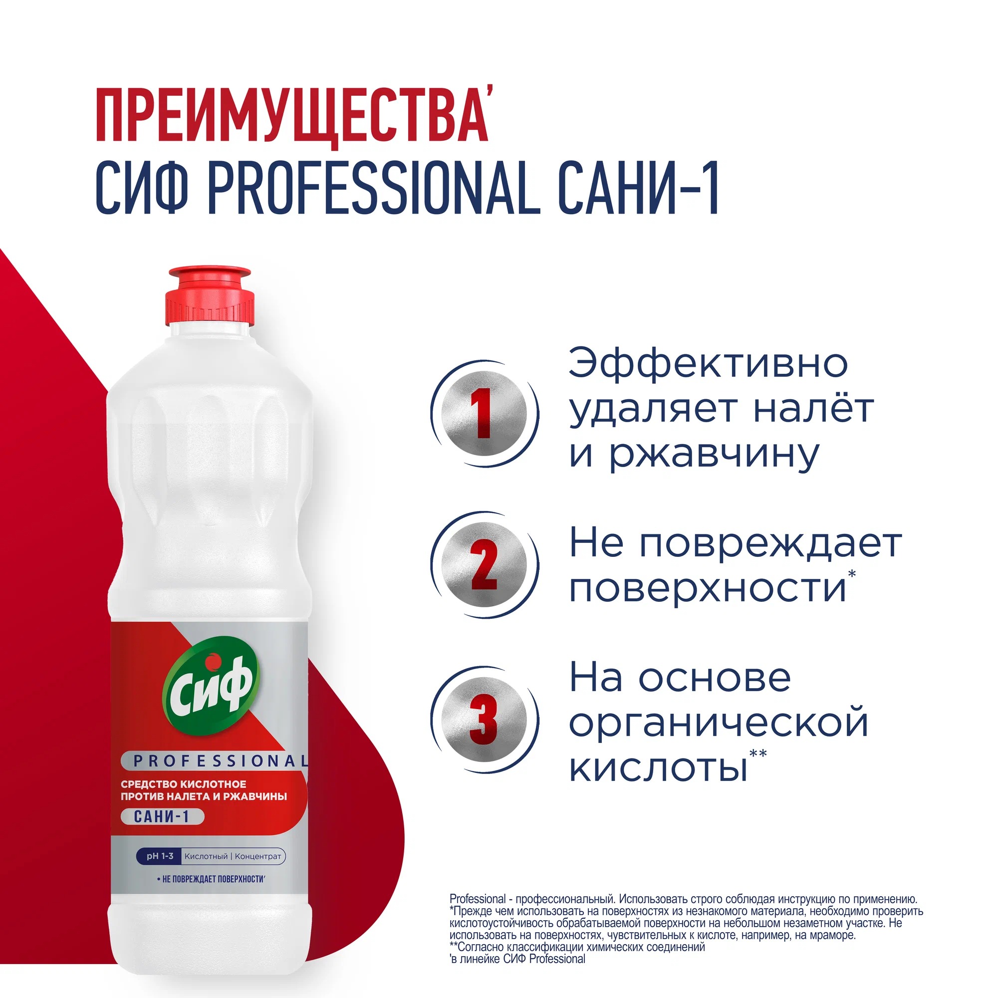 Сиф Профессионал Сани-1 средство моющее кислотное против ржавчины и налета 1л Сиф Профессионал Сани-1 средство моющее кислотное против ржавчины и налета 1л