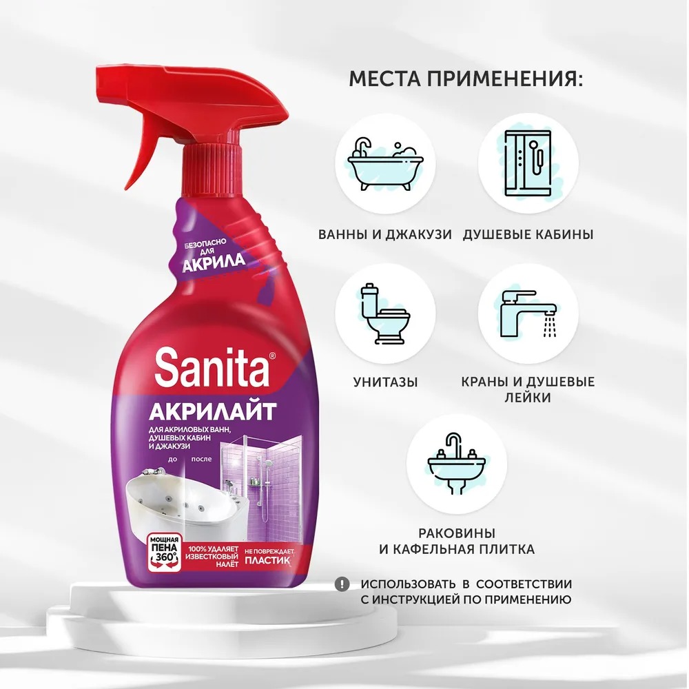 Санита Акрилайт средство для удаления известкового налета 500 мл Санита Акрилайт средство для удаления известкового налета 500 мл