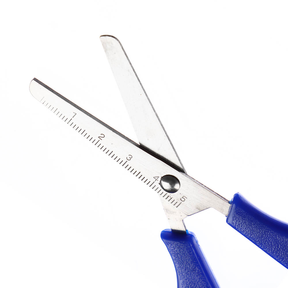 Ножницы школьные ClipStudio 13см с линейкой, пластиковые ручки, 3 цвета, на карточке с подвесом