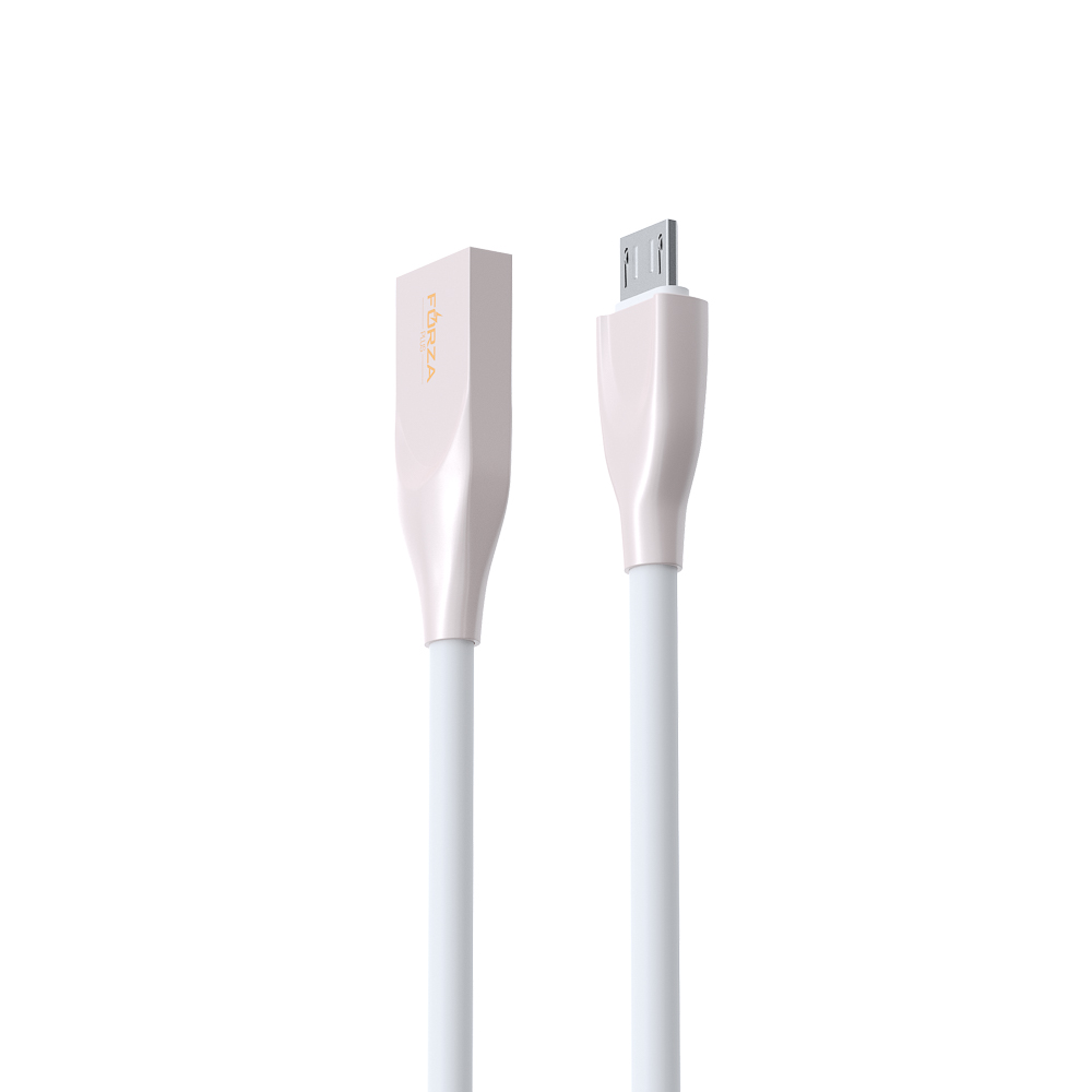 FORZA Кабель для зарядки Flat White Micro USB, 1м, 2А, белый, пакет