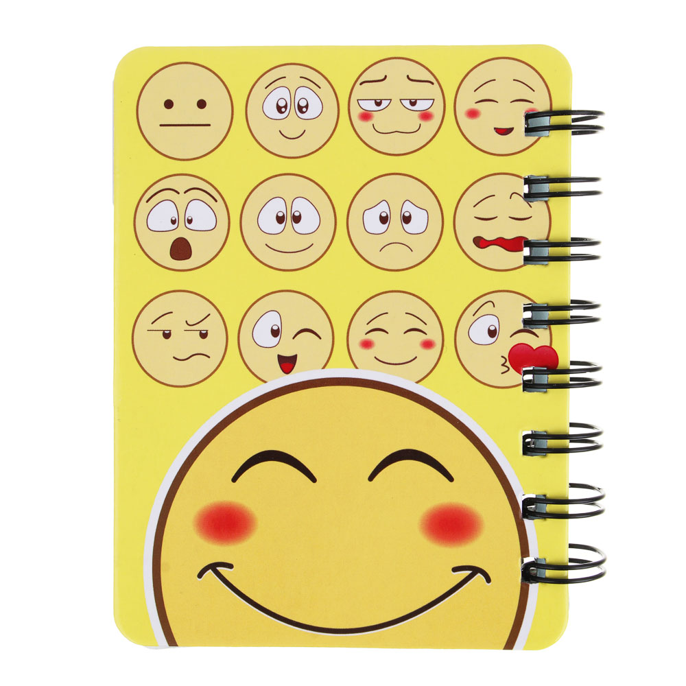 Записная книжка 12х9,3см, 57 листов "Смайлики" картон спираль 3 цветных разделителя 4 дизайна