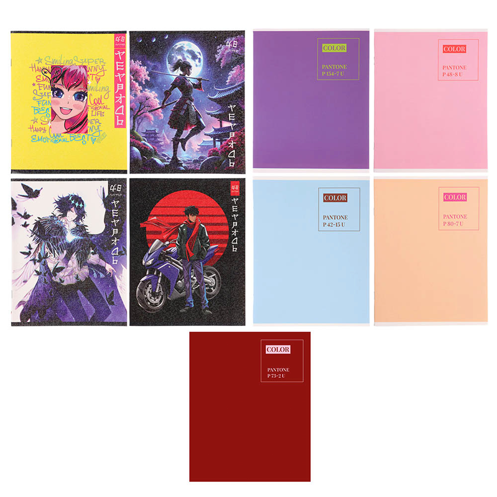 ClipStudio Тетрадь 48л, в клетку,офсет, обл картон, софт тач, скрепка, однотон., 4 дизайна