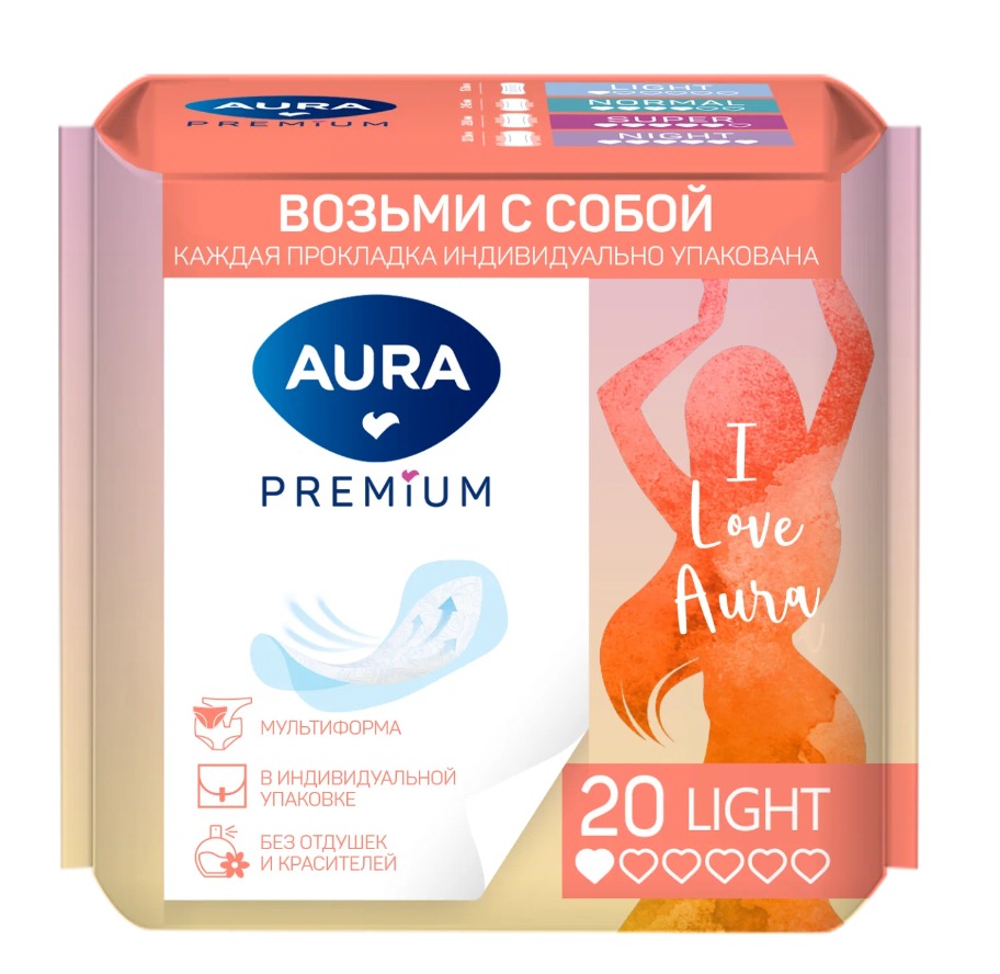 Aura Premium Прокладки женские ежедневные ультратонкие Multiform Light 20шт 