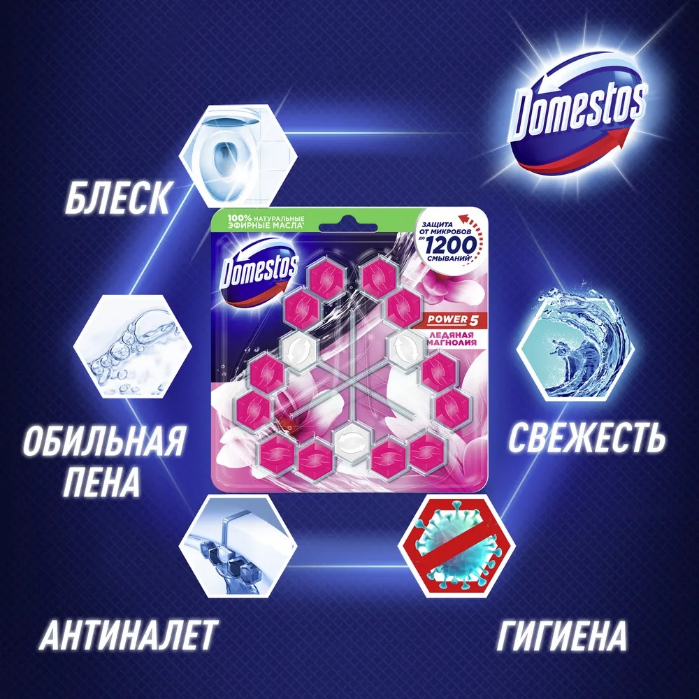 Доместос блок для очищения унитаза трио Ледяная магнолия 3х55гр