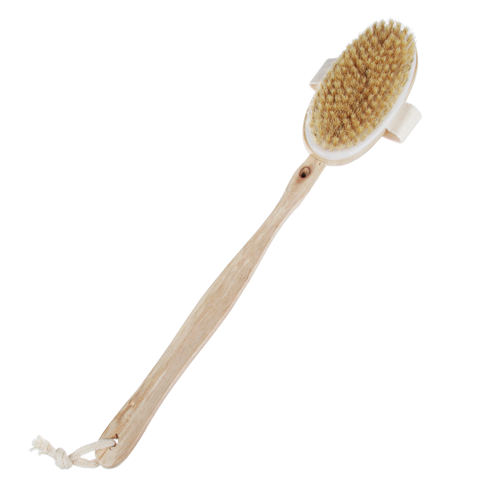 Щетка для тела с натуральной щетиной на съёмной деревянной ручке 41см