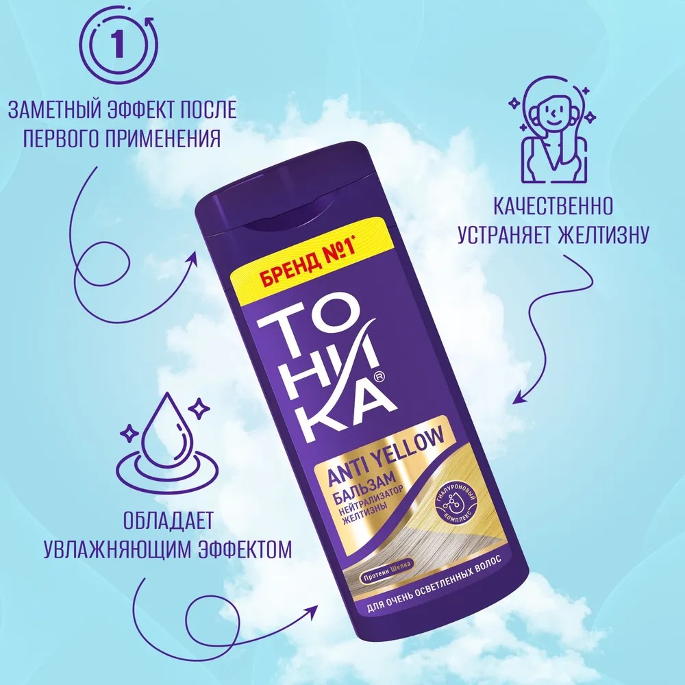 Тоника бальзам нейтрализатор желтизны для осветленных и седых волос 150мл