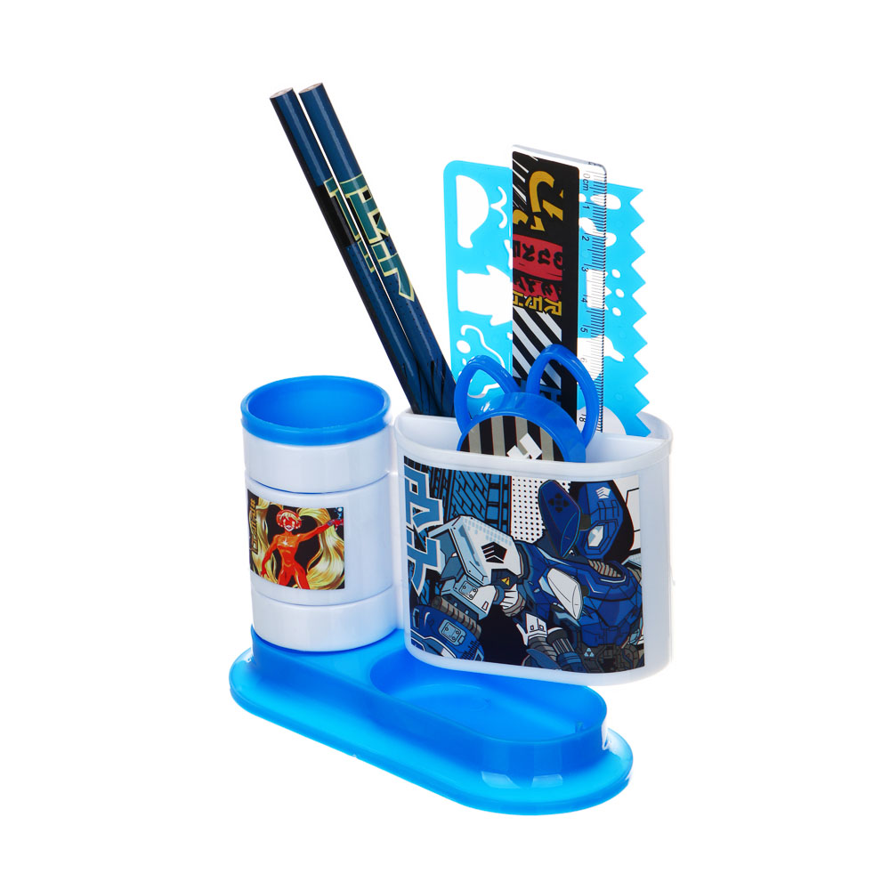 BY РУССКИЕ СУПЕРГЕРОИ Органайзер канц. 7 пр.:(ножн., 2 кар., точилка, трафарет, линейка, подст.), пл