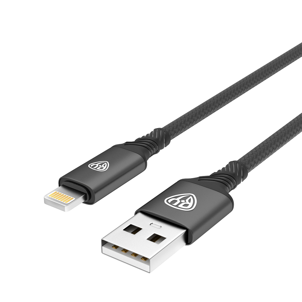 BY Кабель для зарядки Glossy iP, 1м, Быстрая зарядка 2.4А, 12W, тканевый, черный