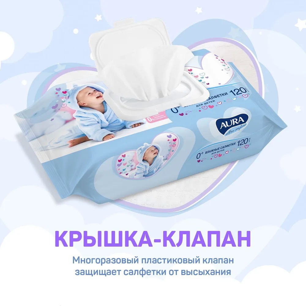 Aura Ultra comfort влажные салфетки для детей Алое+Витамин Е 120 шт