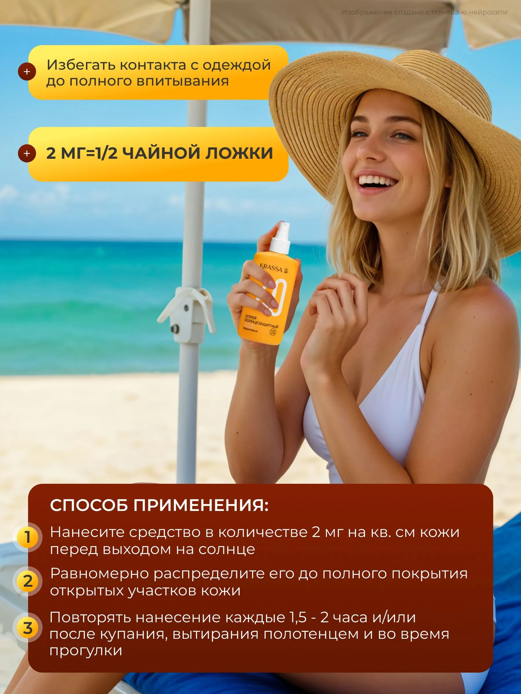 Krassa Спрей солнцезащитный водостойкий с Пантенолом и Витамином Е SPF 40 150мл