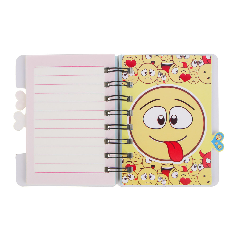 Записная книжка 12х9,3см, 57 листов "Смайлики" картон спираль 3 цветных разделителя 4 дизайна