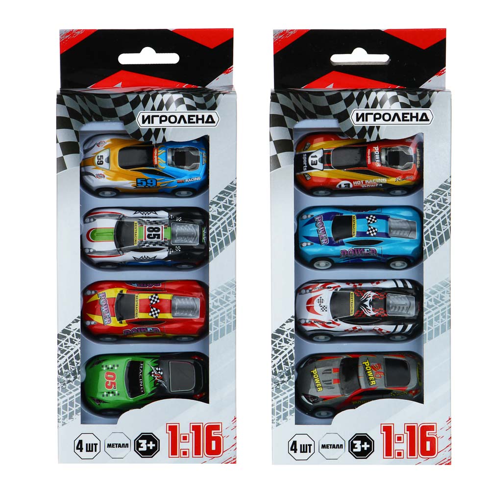 ИГРОЛЕНД Набор 4 машинок 19х10х3,3см