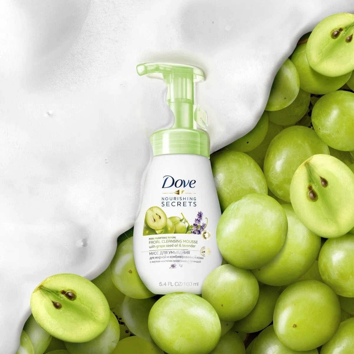 Dove мусс для умывания с маслом косточек винограда и лавандой 160мл