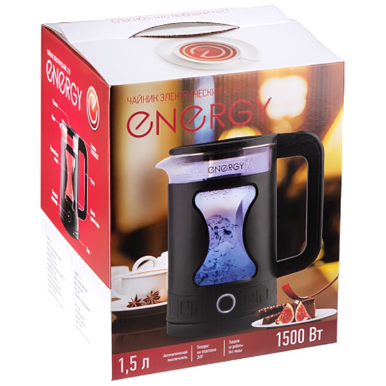 Чайник Energy E-257 (1.5л) стекло, черный