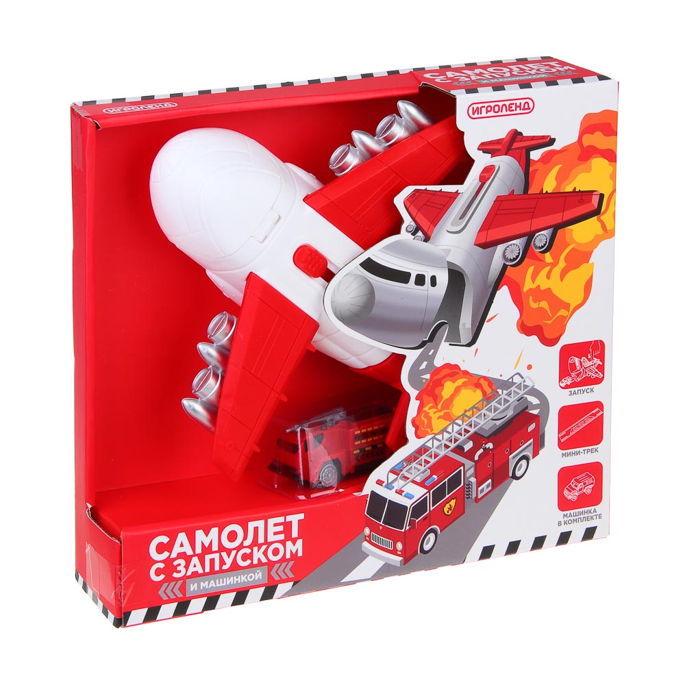 ИГРОЛЕНД Самолет с запуском и машинкой, ABS, РР, 21,6*24*6см, 3 дизайна