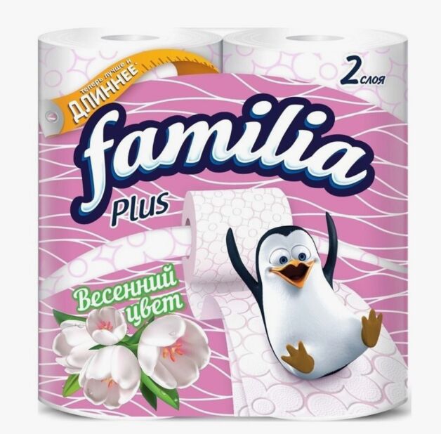 Туалетная бумага "Familia Plus Весенний цвет" двухслойная 4 шт 