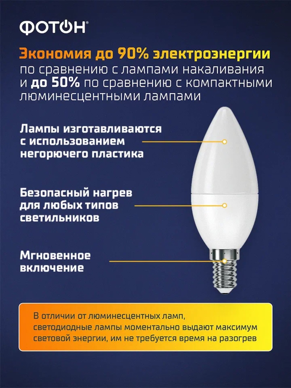 Фотон светодиодная Led B35 6W E14 4000K