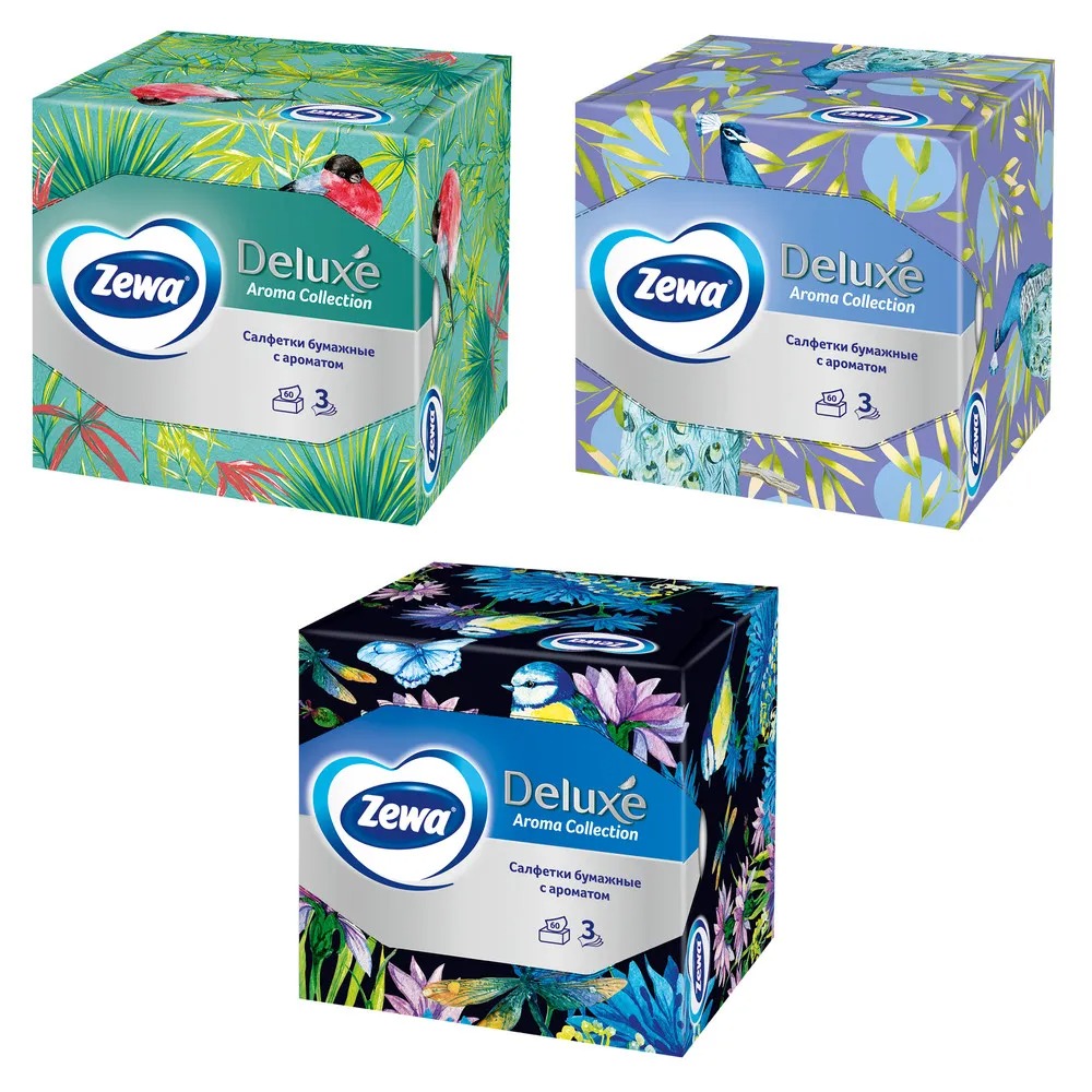 Зева салфетки бумажные косметические делюкс Арома Коллекция 60шт