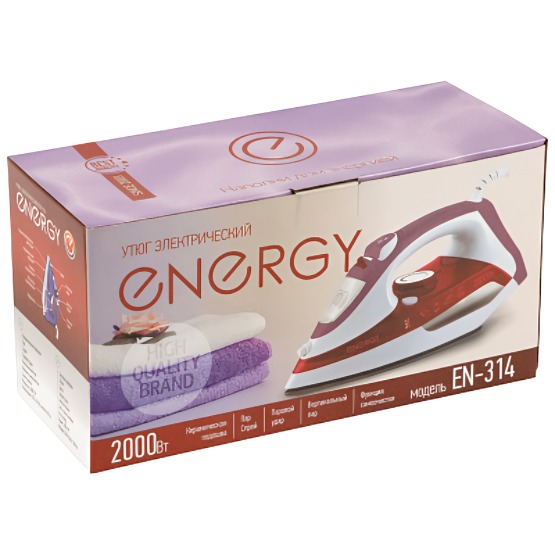 Утюг Energy EN-314 красный (2000Вт, пар, спрей, пар. удар, керам.подошва, самоочистка)
