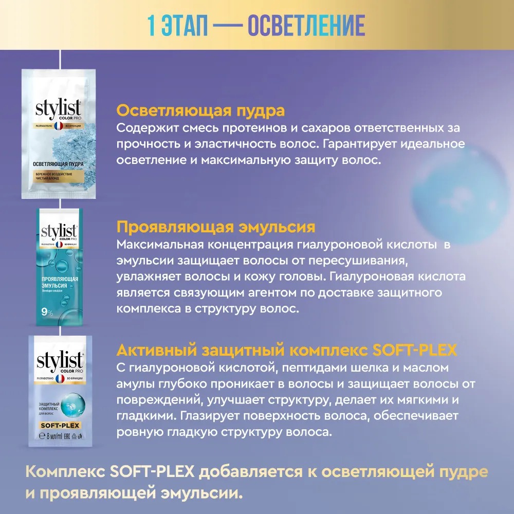 Осветлитель для волос гиалуроновый Ultra Blond Stylist Color Pro 98мл