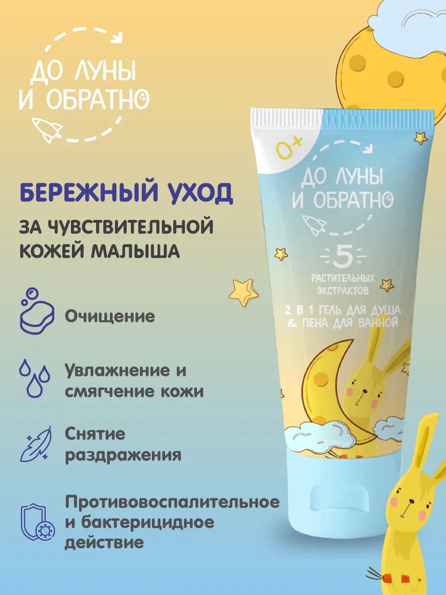 Гель для купания&пенна для ванны 2в1 "До Луны и Обратно" 250мл
