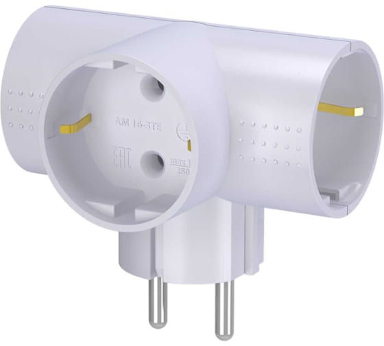 Разветвитель электрический (тройник Т-обр.) "Фотон" АМ 16-3ТЕ 16А с заземлением