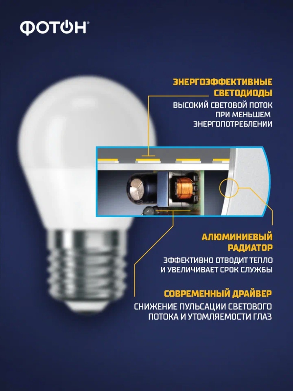 Лампа светодиодная ФОТОН LED P45 11W E27 3000K