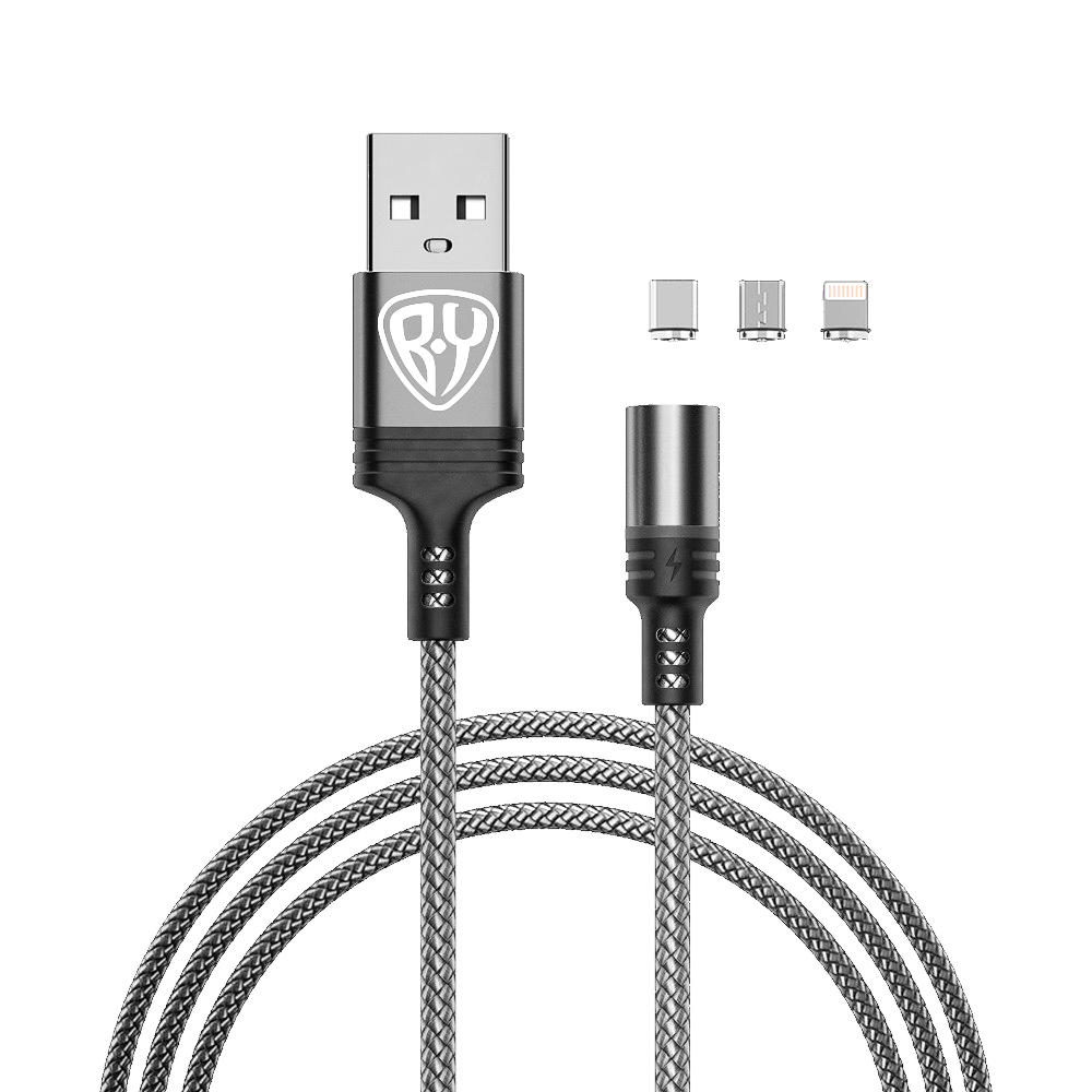 BY Кабель для зарядки Магнитный 3 в 1, iP/Micro USB/Type-C, 1м, 2.1А, серый