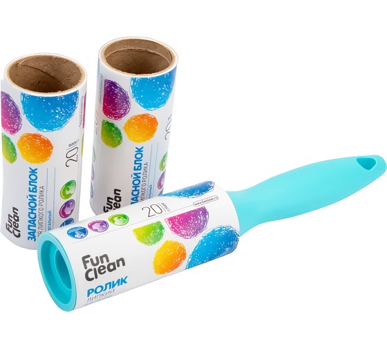 (А) Fun Clean липкий ролик-щетка 20 слоев(ролик+2 запасных блока)
