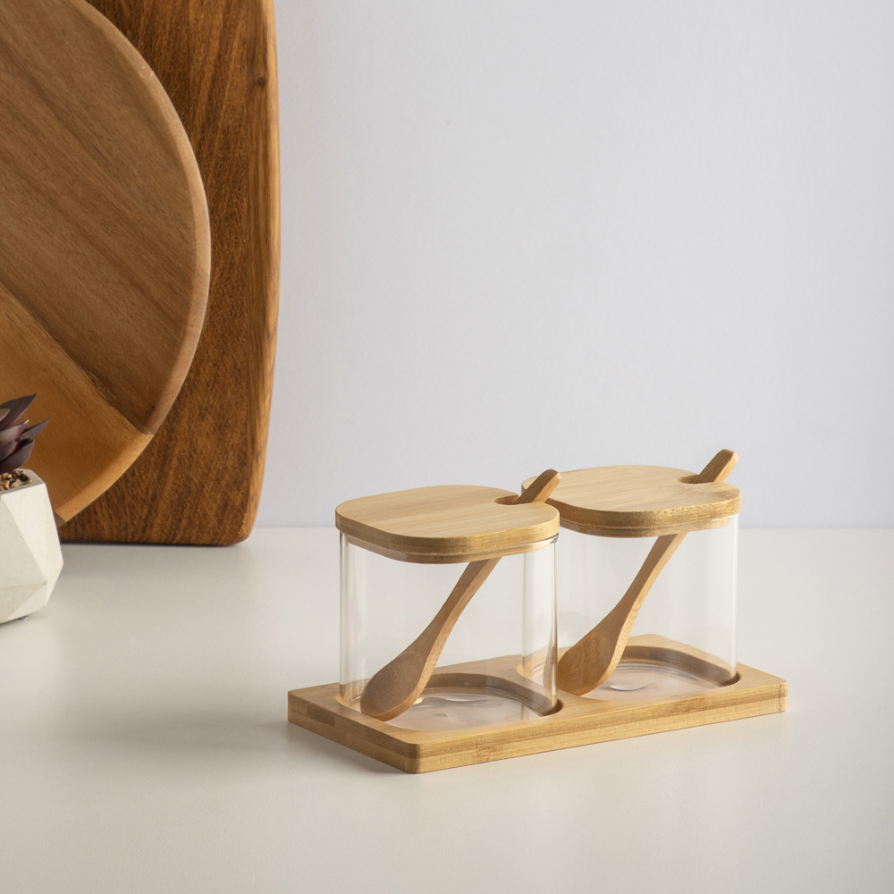 VETTA ЭКО Вуд Набор банок для хранения с ложкой, 9х8х8см, стекло, бамбук