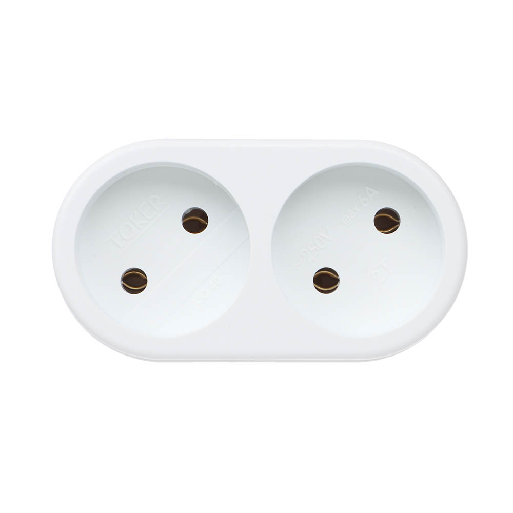 TOKER Разветвитель 2 гнезда б/заземления 250В