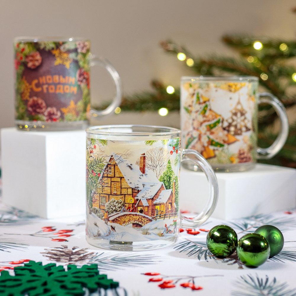 Зимний микс Кружка 320мл, стекло, 3 дизайна