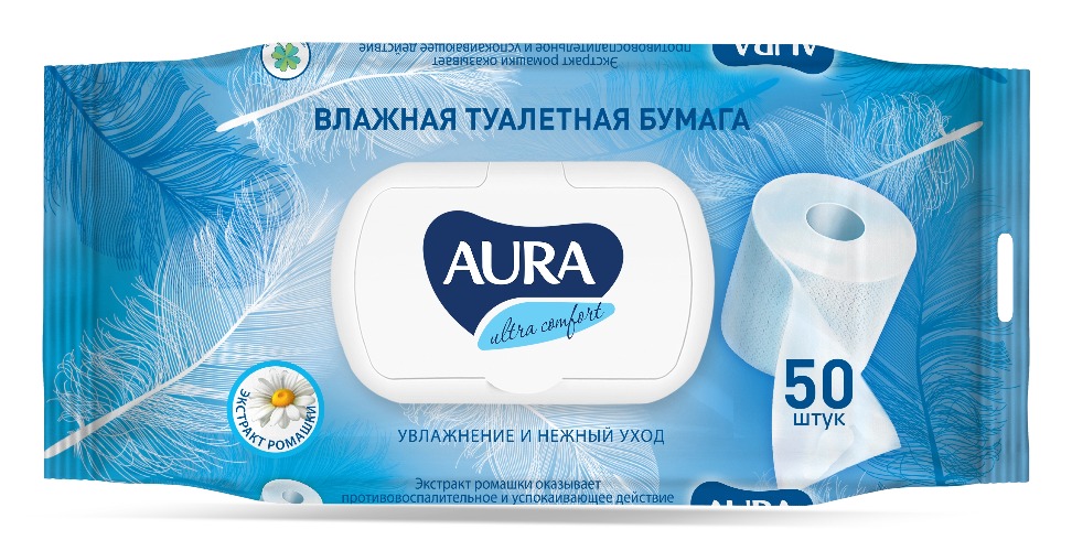 AURA Ultra Comfort Влажная туалетная бумага 50 шт