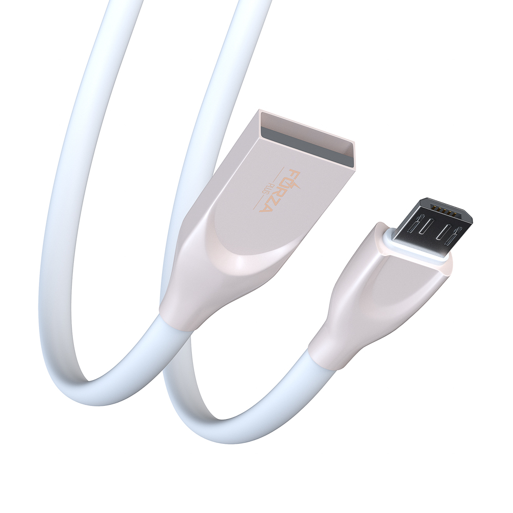 FORZA Кабель для зарядки Flat White Micro USB, 1м, 2А, белый, пакет