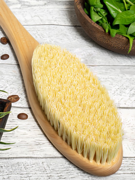 Массажная щетка для сухого массажа,натуральное волокно Тампико на ручке 610004