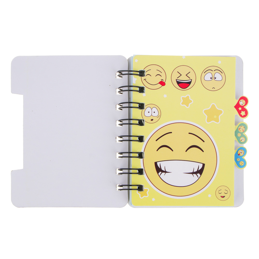 Записная книжка 12х9,3см, 57 листов "Смайлики" картон спираль 3 цветных разделителя 4 дизайна