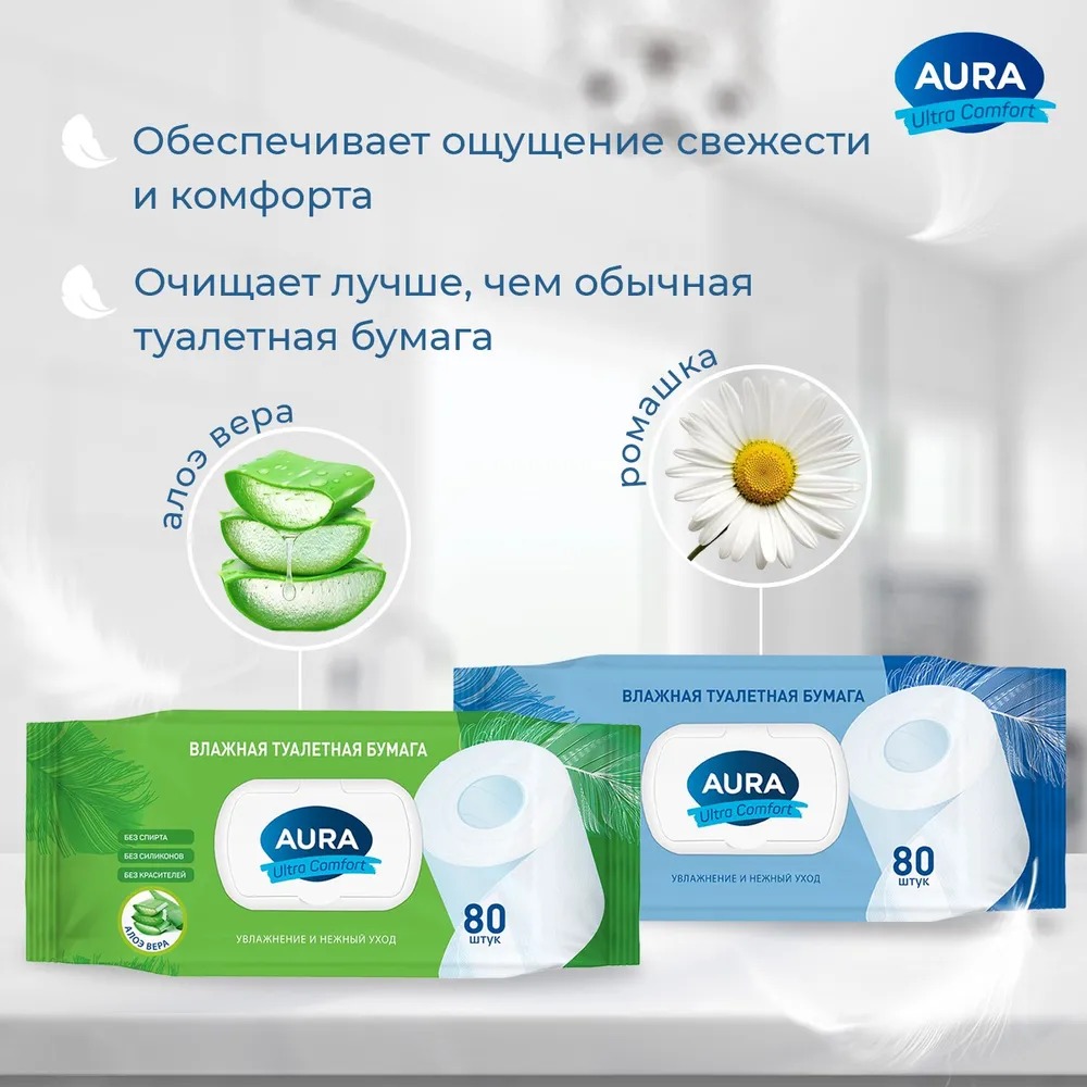AURA Влажная туалетная бумага Ultra comfort 80 шт