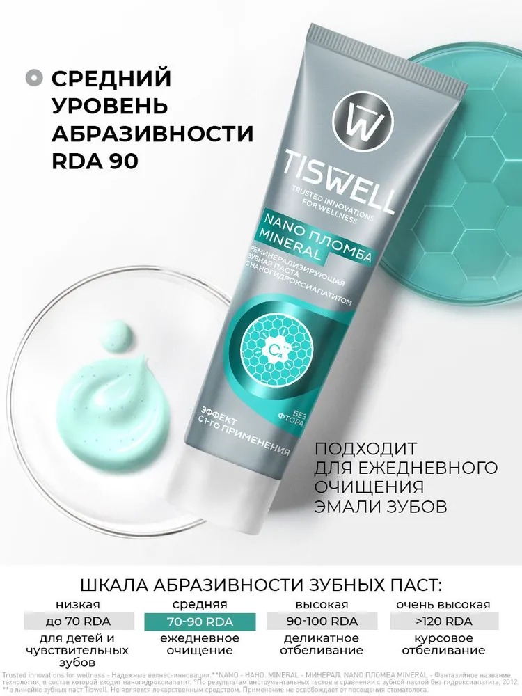 TISWELL Зуб.паста реминерализующая с наногидроксиапатитом без фтора 110г